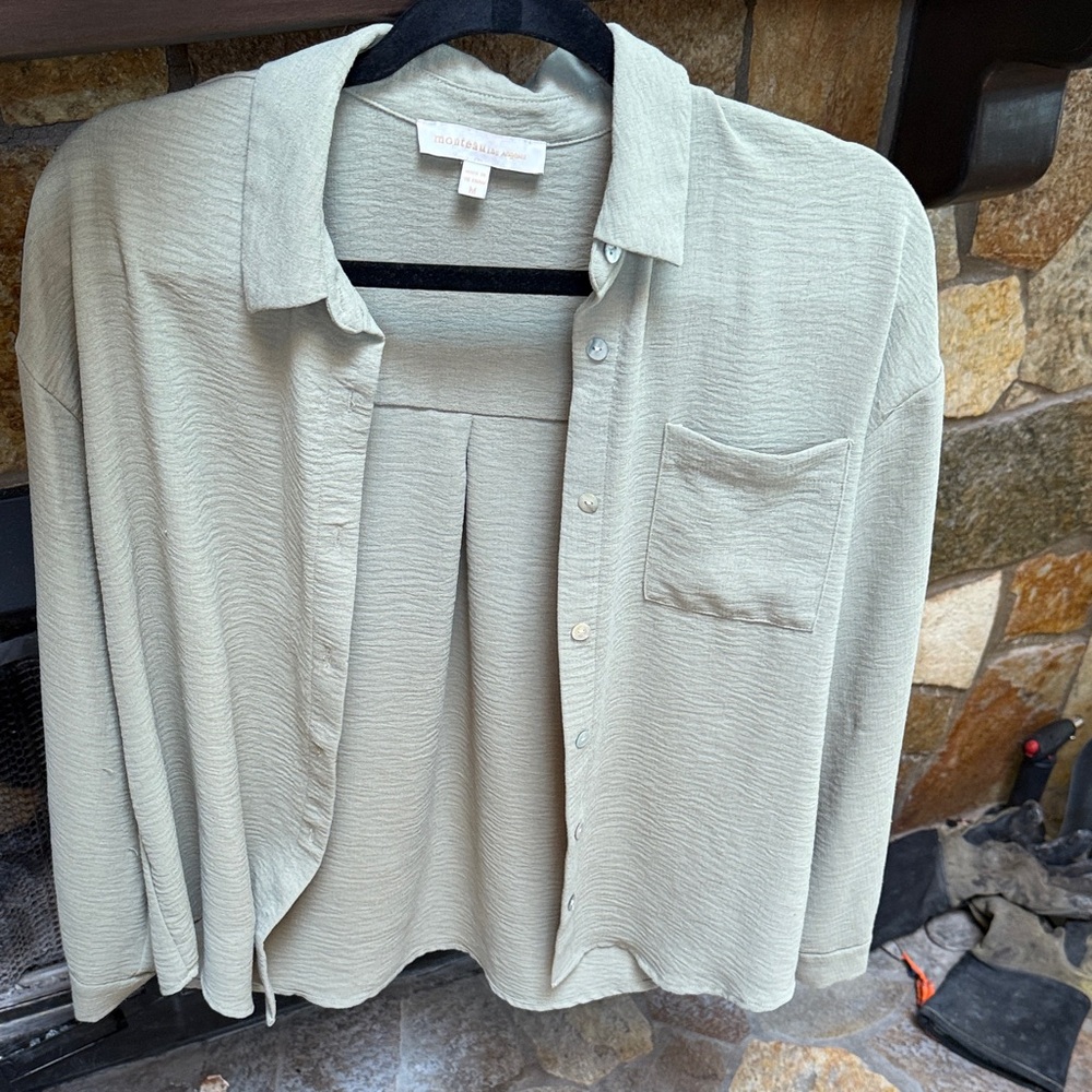 Sage Long Sleeve Button Up Blouse